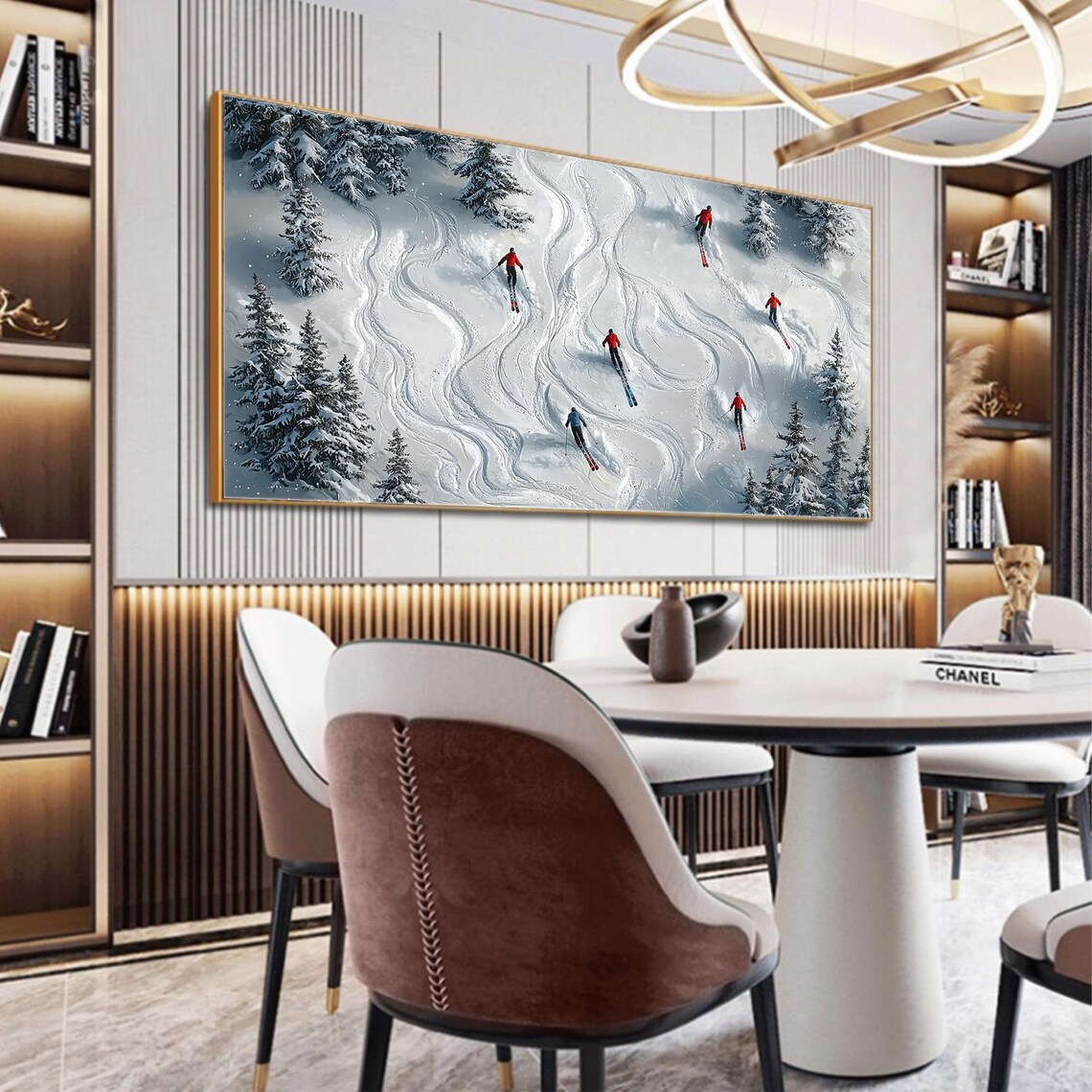 Skiers In Red Jackets Fresh Powder Aerial Winter Sports Art Poster - Image 2