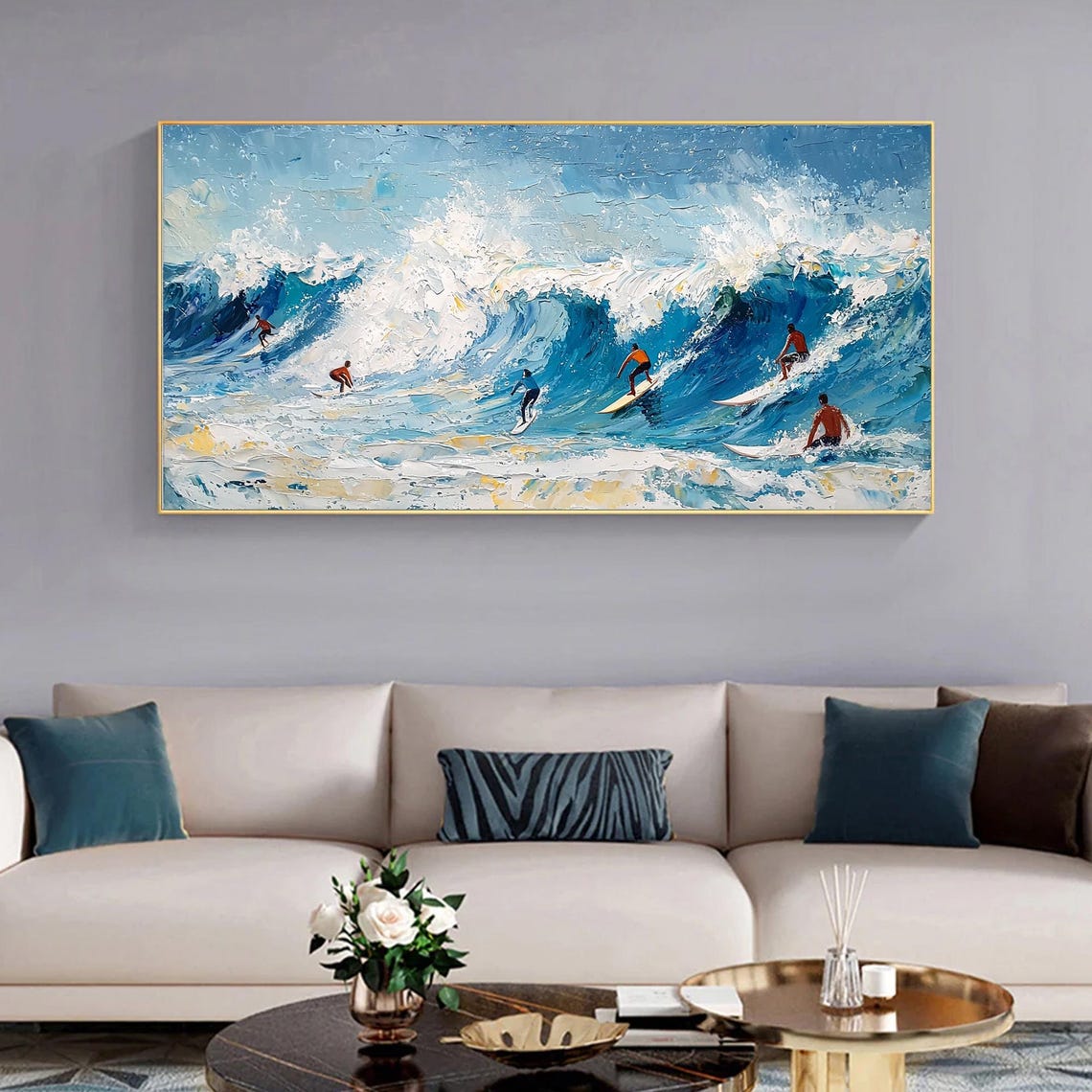 Large Abstract Sea Surfing Oil Painting On Original Surfing Sports Painting Ocean Seascape Wall Art Custom Living Room Wall Decor - Image 4