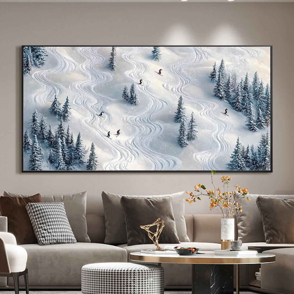 Winter Skiing, Abstract Textured Wall Art Print - Image 3