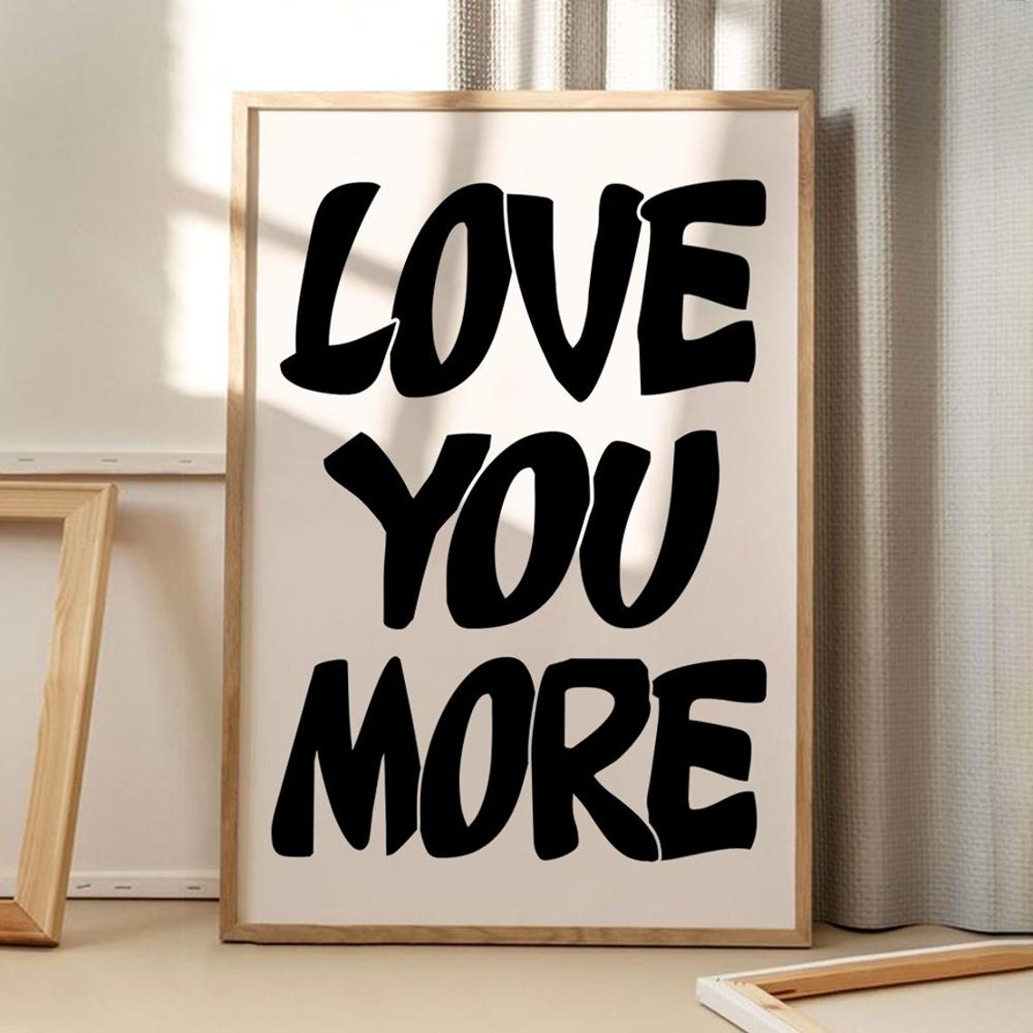Love You More Brush Lettering Trendy Black Typography Poster