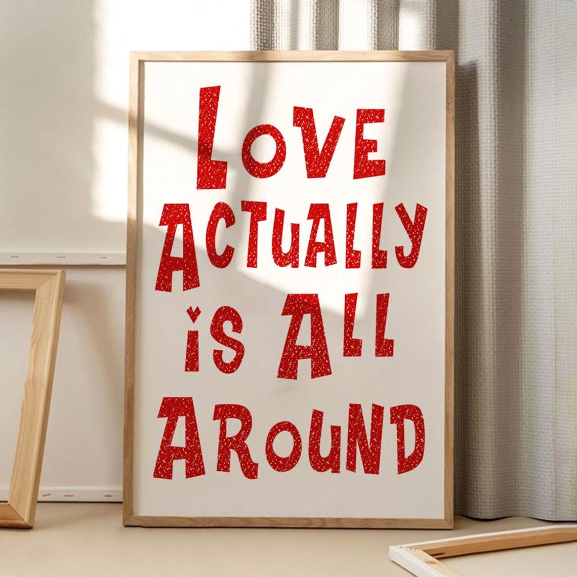 Love Actually Is All Around Red Retro Typography Quote Poster