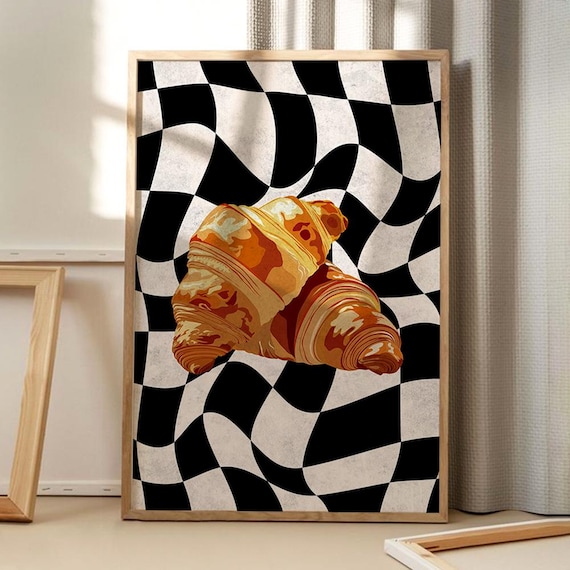 Vintage Croissant Art Poster, Retro Kitchen Decor