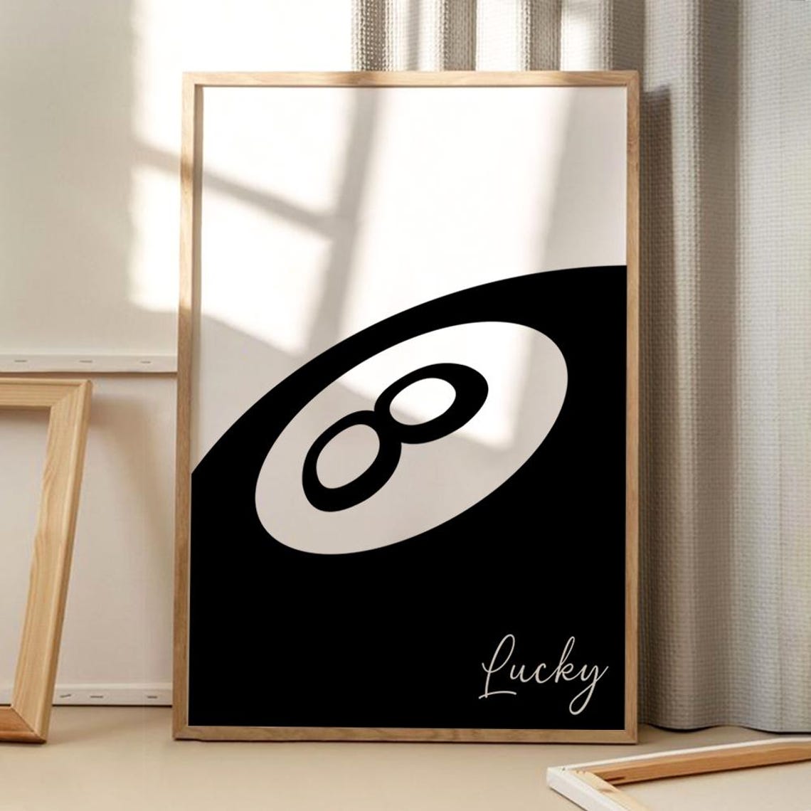 Lucky Black 8 Ball Close Up Billiards Script Trendy Decor Poster