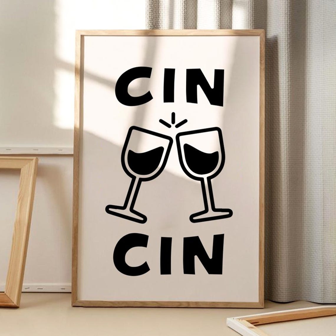 Cin Cin Clinking Wine Glasses Minimalist Black White Art Poster