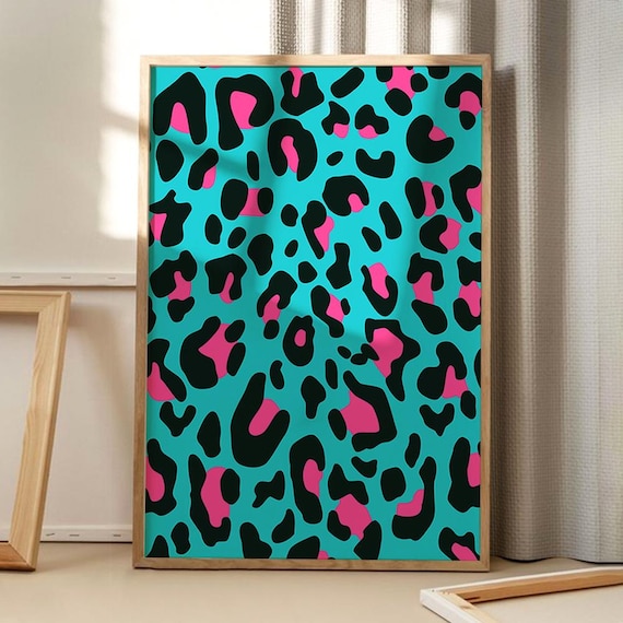 Pink And Blue Leopard Art Poster Wall Apartment Decor Retro Home Print Printed Gift