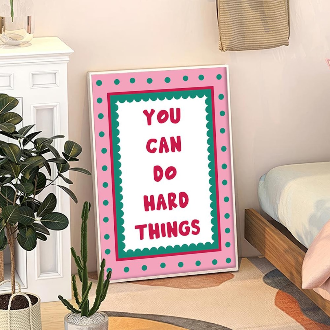 You Can Do Hard Things Pink Polka Dot Motivational Quote Poster