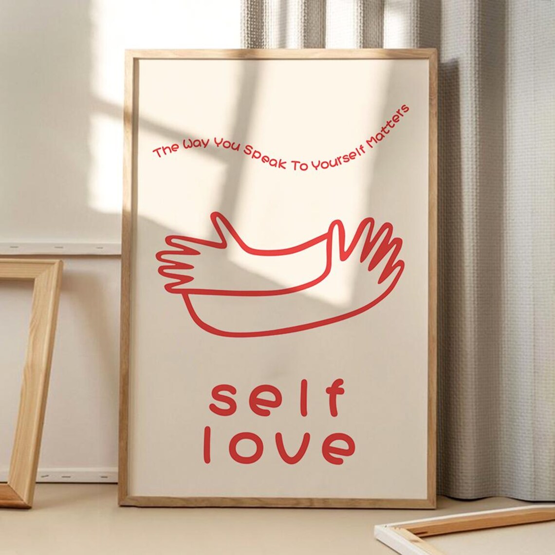 Self Love Embrace Red Line Art Motivational Quote Typography Poster