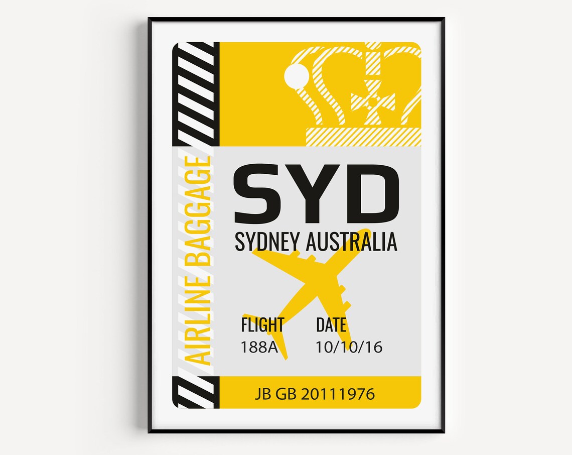 Sydney Travel Ticket Poster Print, Modern Wall Art