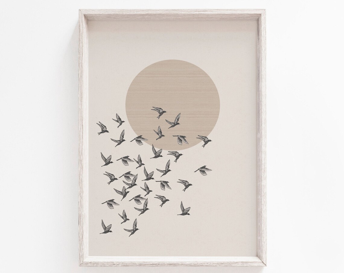Bird Print Minimalist Scandinavian Beige Art Print