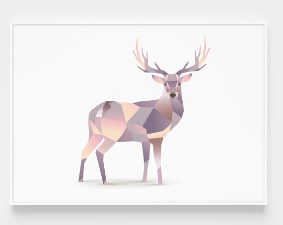 Geometric Stag Pink and Lilac Scandinavian Nordic Art Poster
