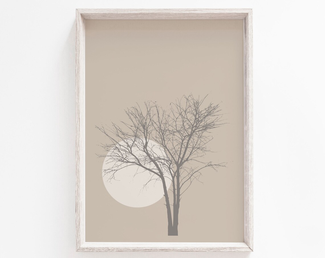 Modern Scandinavian Tree Art Print, Minimalist Beige