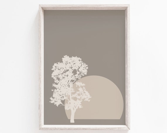 Wall Art Grey Print Tree Modern Beige Minimalist Scandi