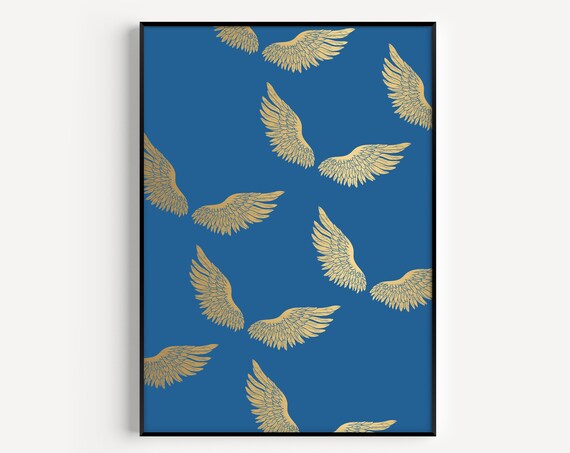 Angel Print Wall Art Wings Blue Angle Minimalist Prints