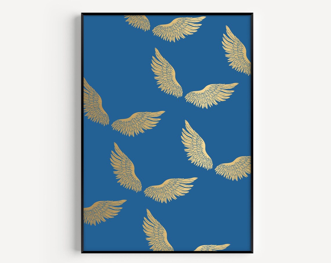 Angel Print Wall Art Wings Blue Angle Minimalist Prints