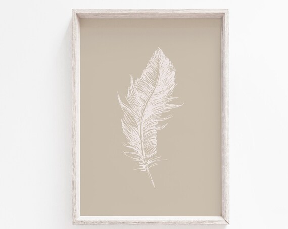 Wall Art Print Feather Beige Prints Posters