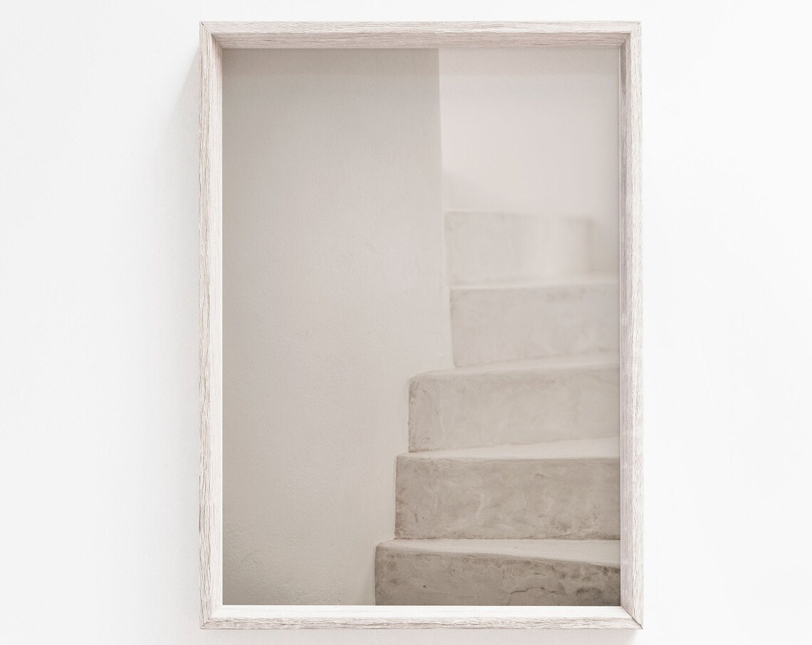 White Abstract Staircase Minimalist Neutral Scandinavian Wall Art