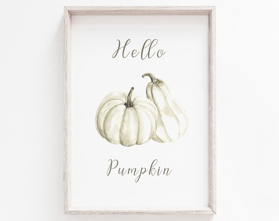 Hello Pumpkin Art Print, Neutral Autumn Decor
