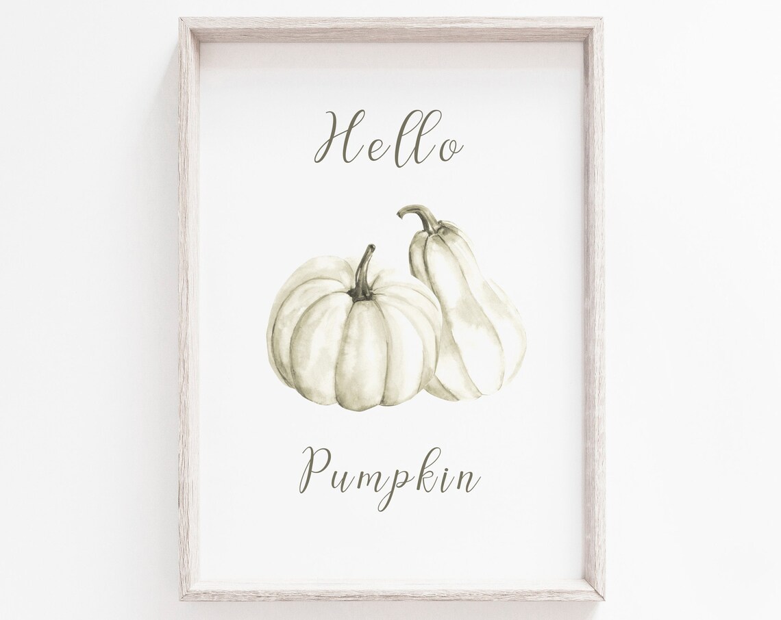 Hello Pumpkin Art Print, Neutral Autumn Decor