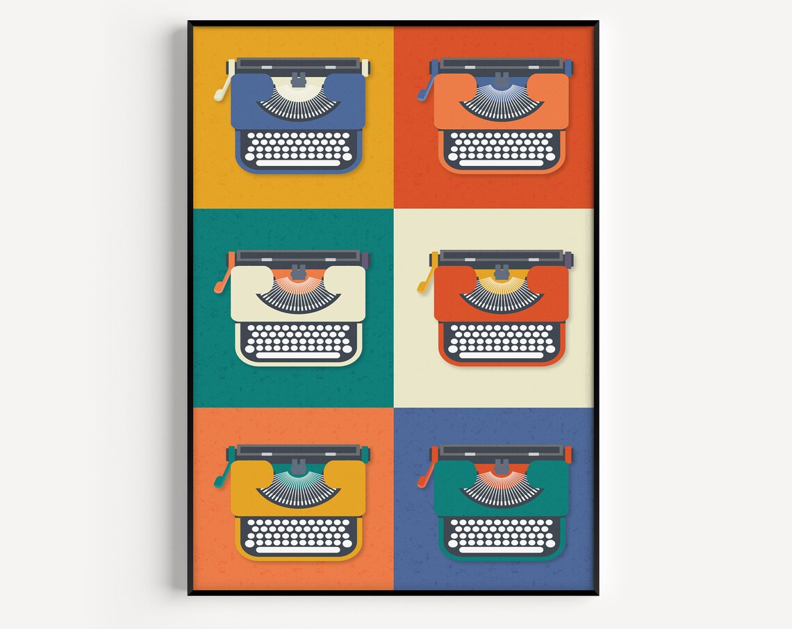Mid Century Modern Typewriter Art Print, Retro Style