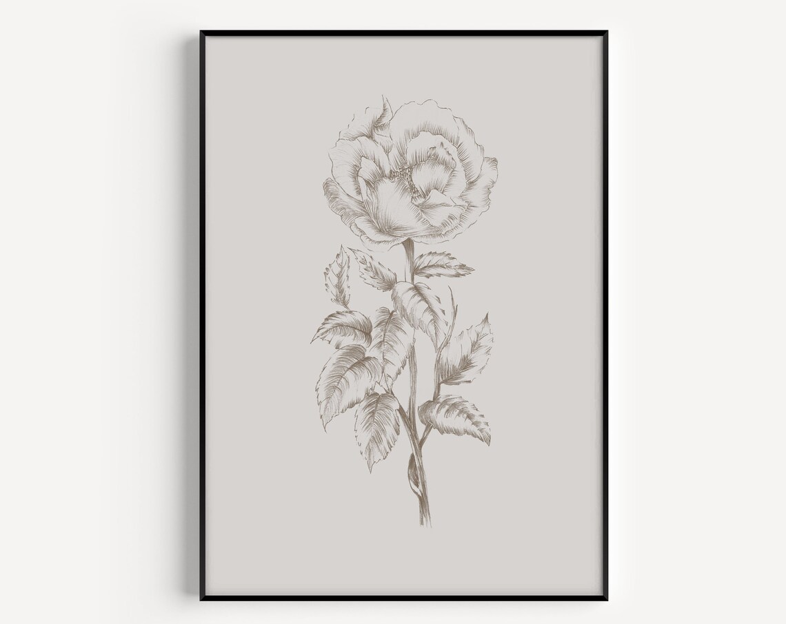 Flower Print Wall Art Grey Botanical Fine