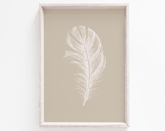 Feather Art Print, Beige Minimalist Modern