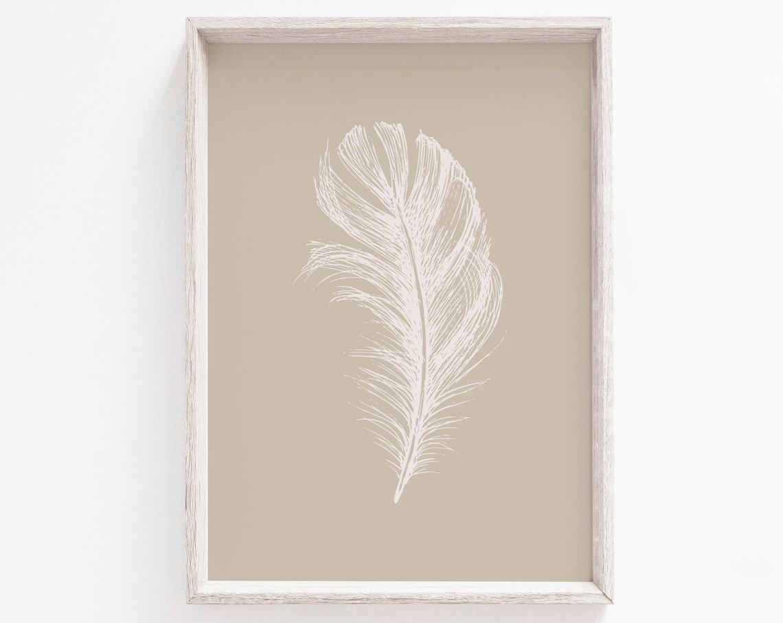 Feather Art Print, Beige Minimalist Modern