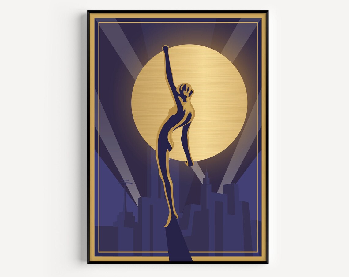 Art Deco Blue And Gold Art Print, Luxe Poster