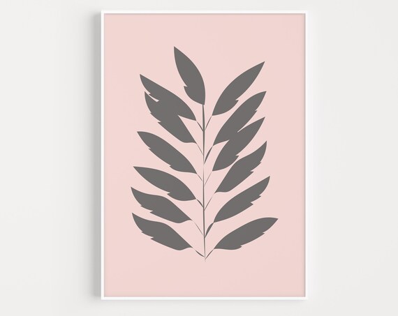 Pink Scandinavian Leaf, Minimalist Art Print