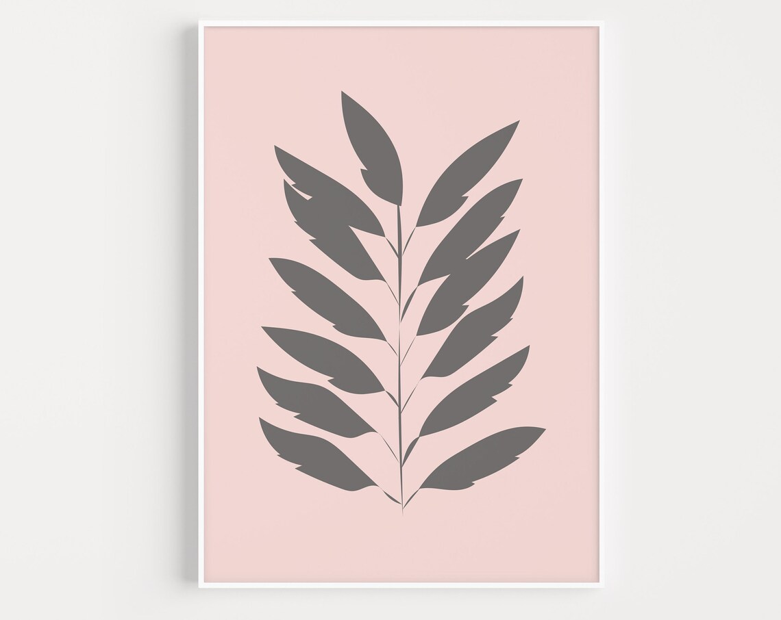 Pink Scandinavian Leaf, Minimalist Art Print