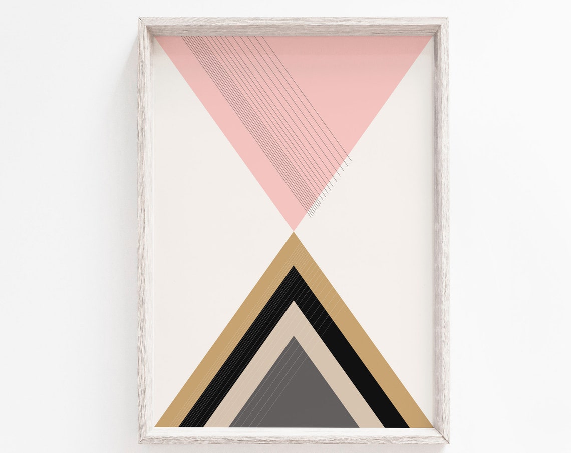 Geometric Triangle Poster Blush Pink Gold Black Scandinavian Style