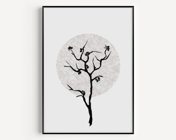 Botanical Grey Tree Print, Fine Minimalist Art Print