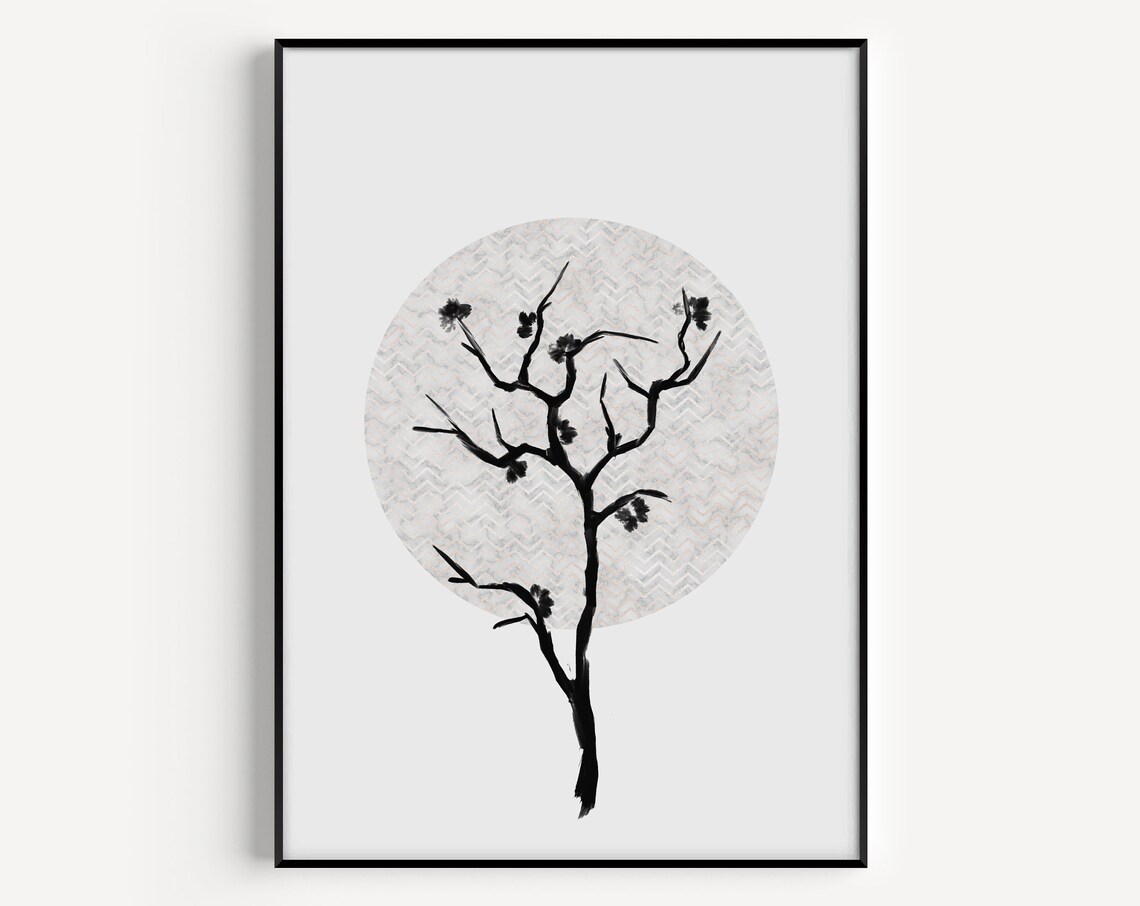 Botanical Grey Tree Print, Fine Minimalist Art Print