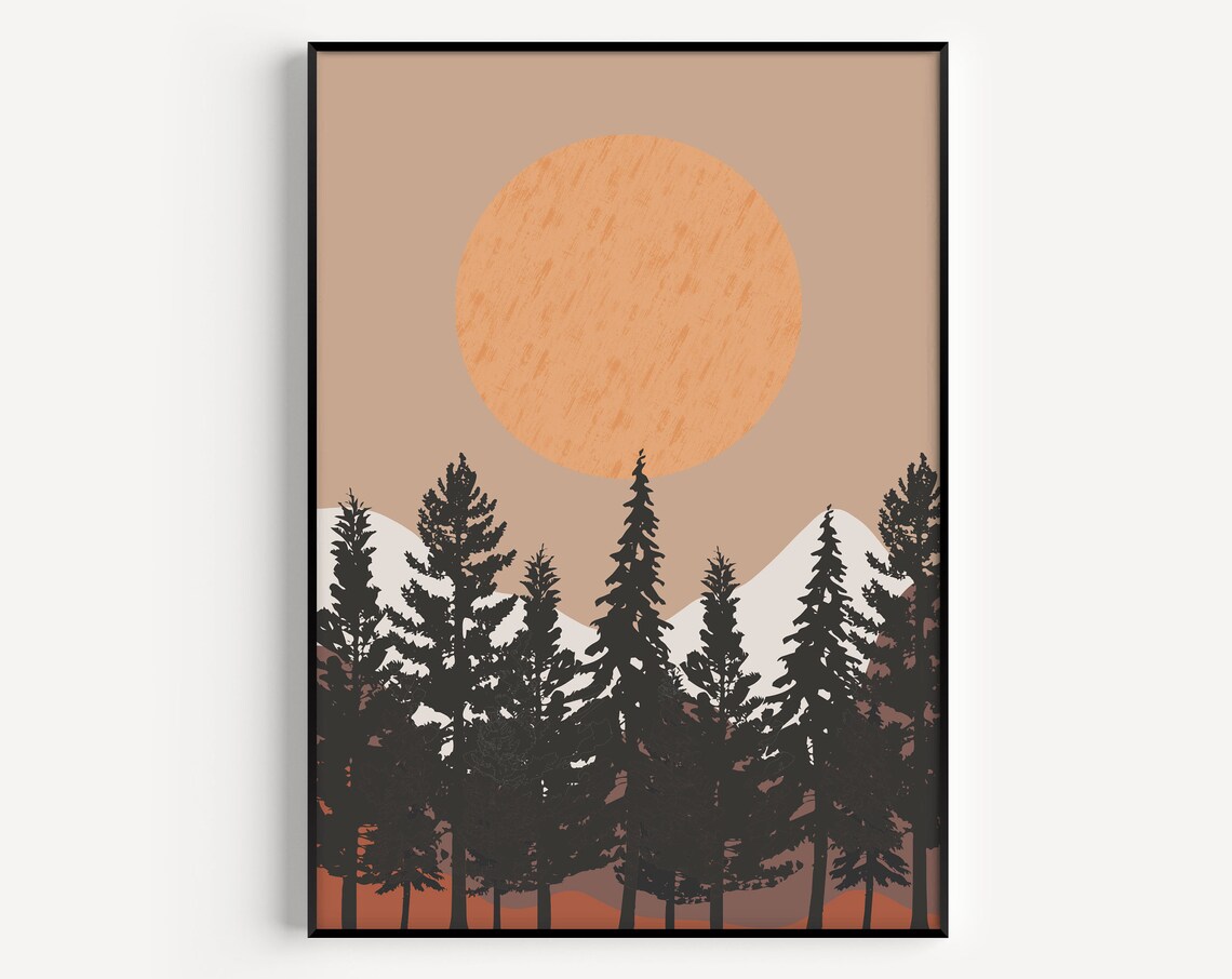Mid Century Tree Landscape Art Print, Minimalist