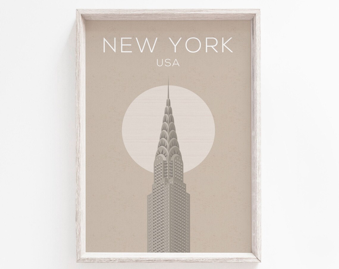New York USA Chrysler Building Beige Minimalist Travel Poster