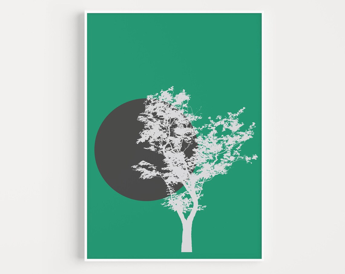Wall Art Print Green Tree Minimalist Poster Scandinavian