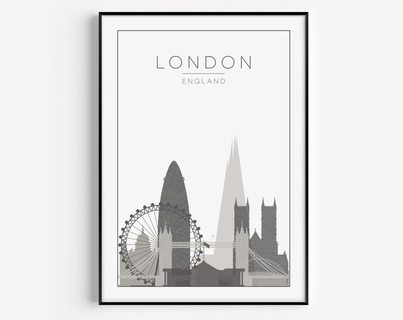 London Grey Travel Poster, European Wall Art
