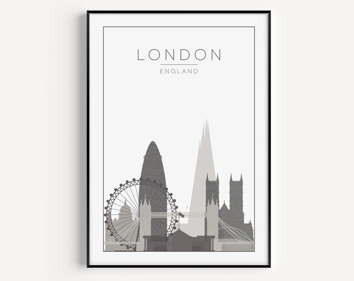 London Grey Travel Poster, European Wall Art