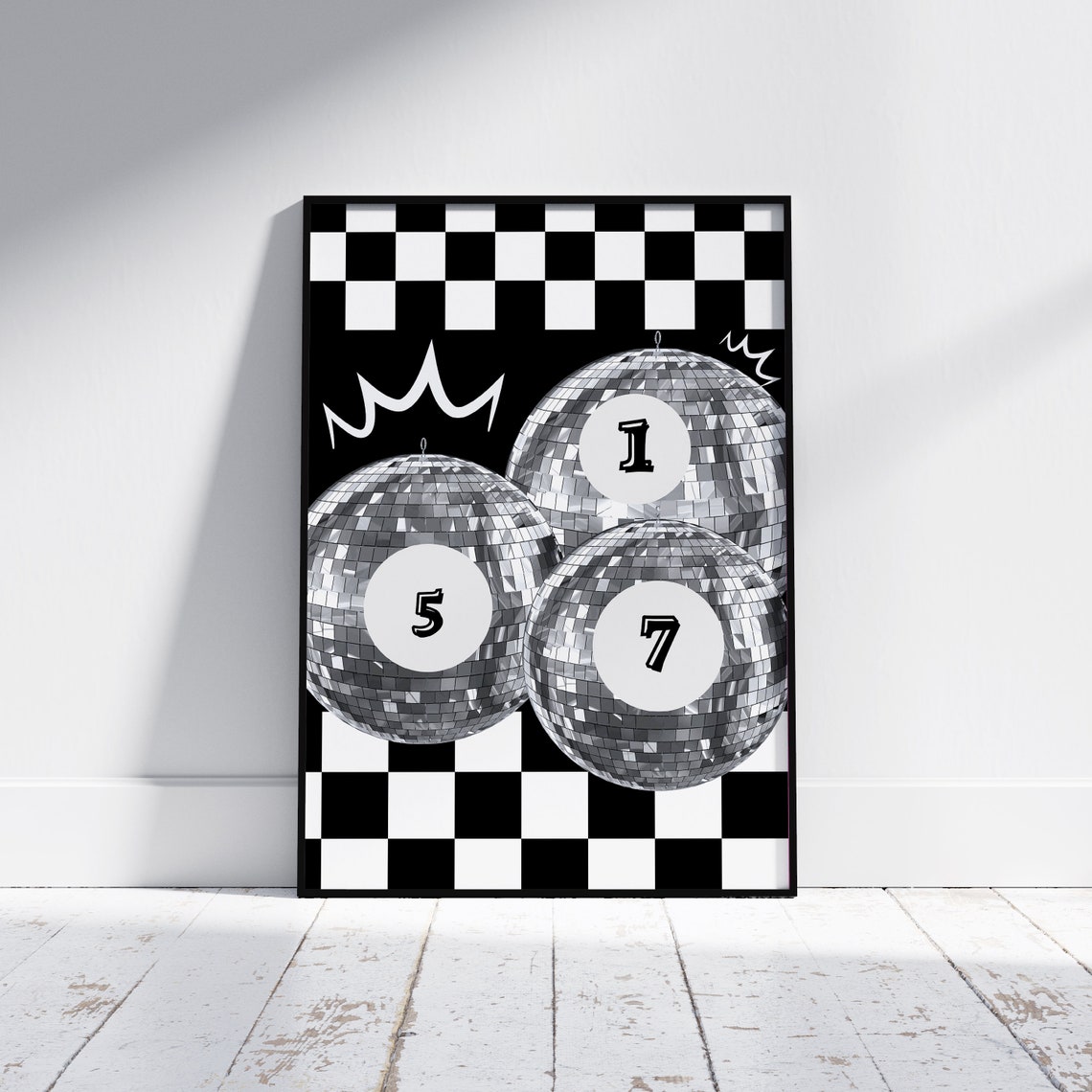 Lucky Numbers 517 Silver Disco Ball Checkerboard Party Poster