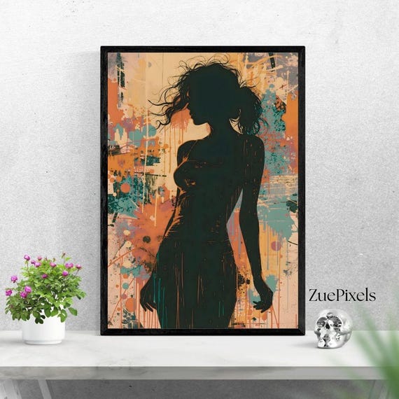 Lady In Abstract Style Art Print High Resolution 300 Dpi Illustration