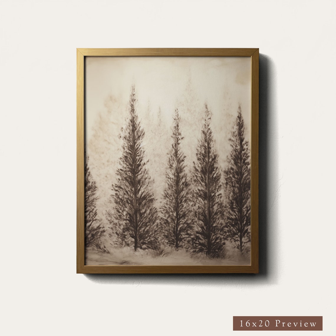 Framed Antique Pine Trees Art Print Vintage Modern Style Charcoal Wall Art Neutral Rustic Pine Forest For Living Room Wood Frames - Image 5