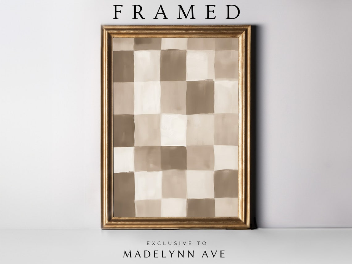 Framed Neutral Checkered Pattern Modern Minimalist Art Poster