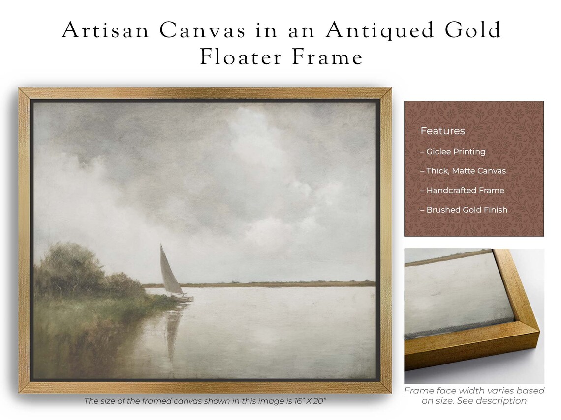 Vintage Lakeside Sailboat Art Print, Coastal Lake - Image 4