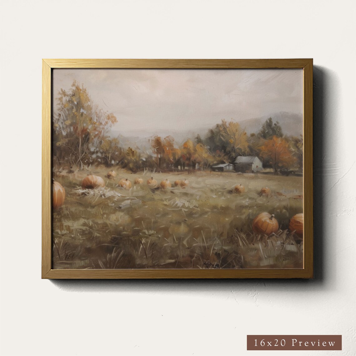 Pumpkin Patch Autumn Oil Painting Art Print - Image 4