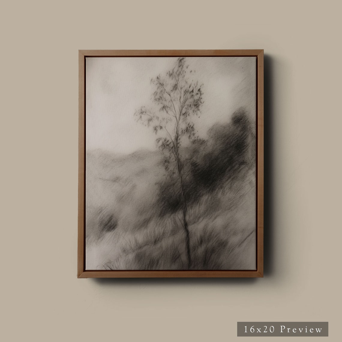 Framed Hillside Sketch Art Print Black White Antique Style Wall Art Drawing Giclee On Framed Or Paper Tree Landscape - Image 4