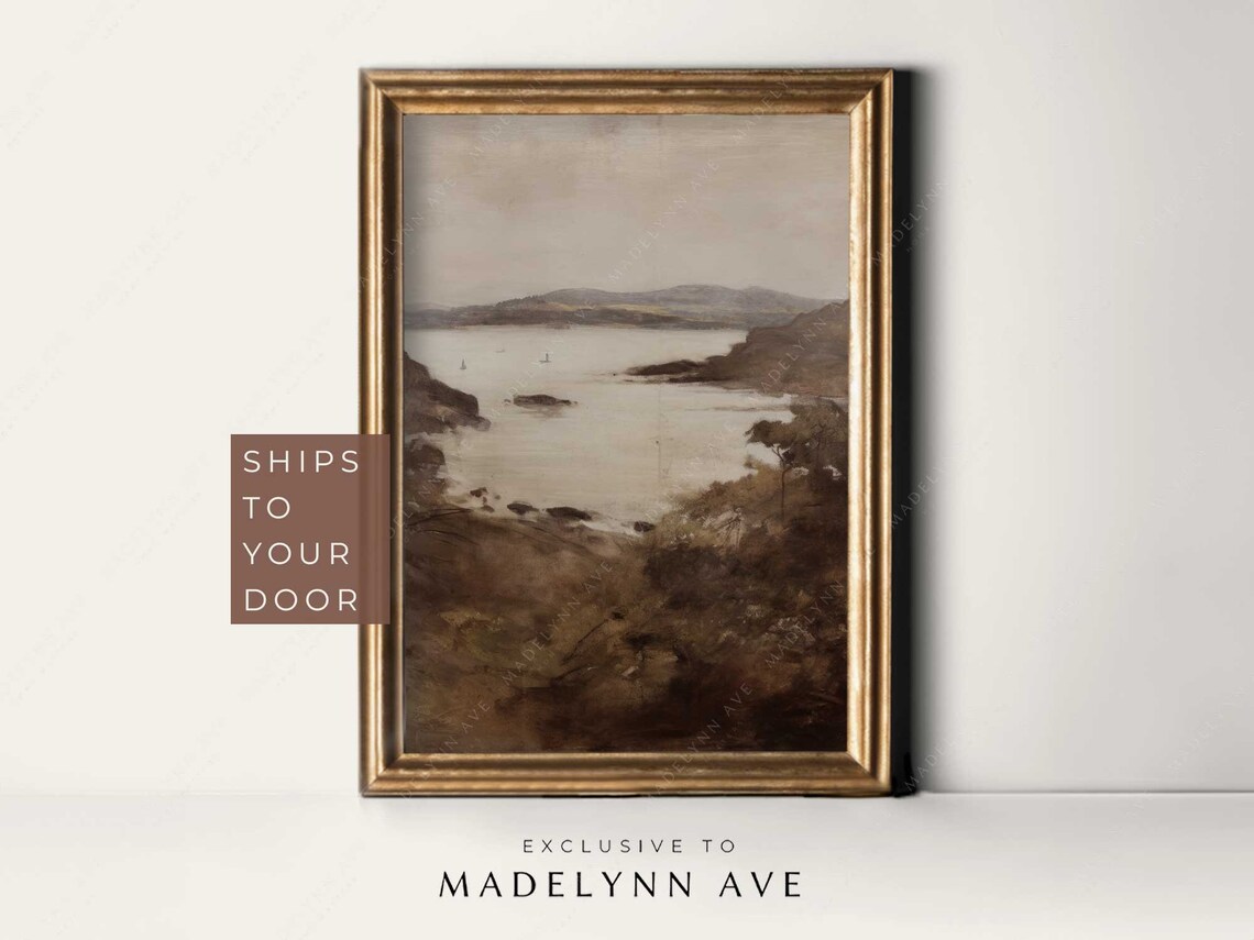 Moody Vintage Lake Landscape Modern Art Print