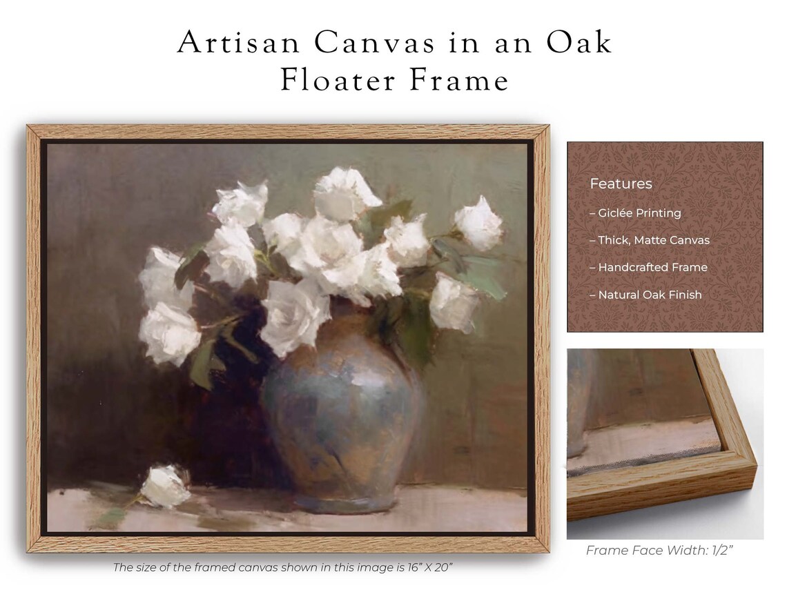 White Roses In A Vintage Vase Moody Floral Oil Painting Poster - Image 6
