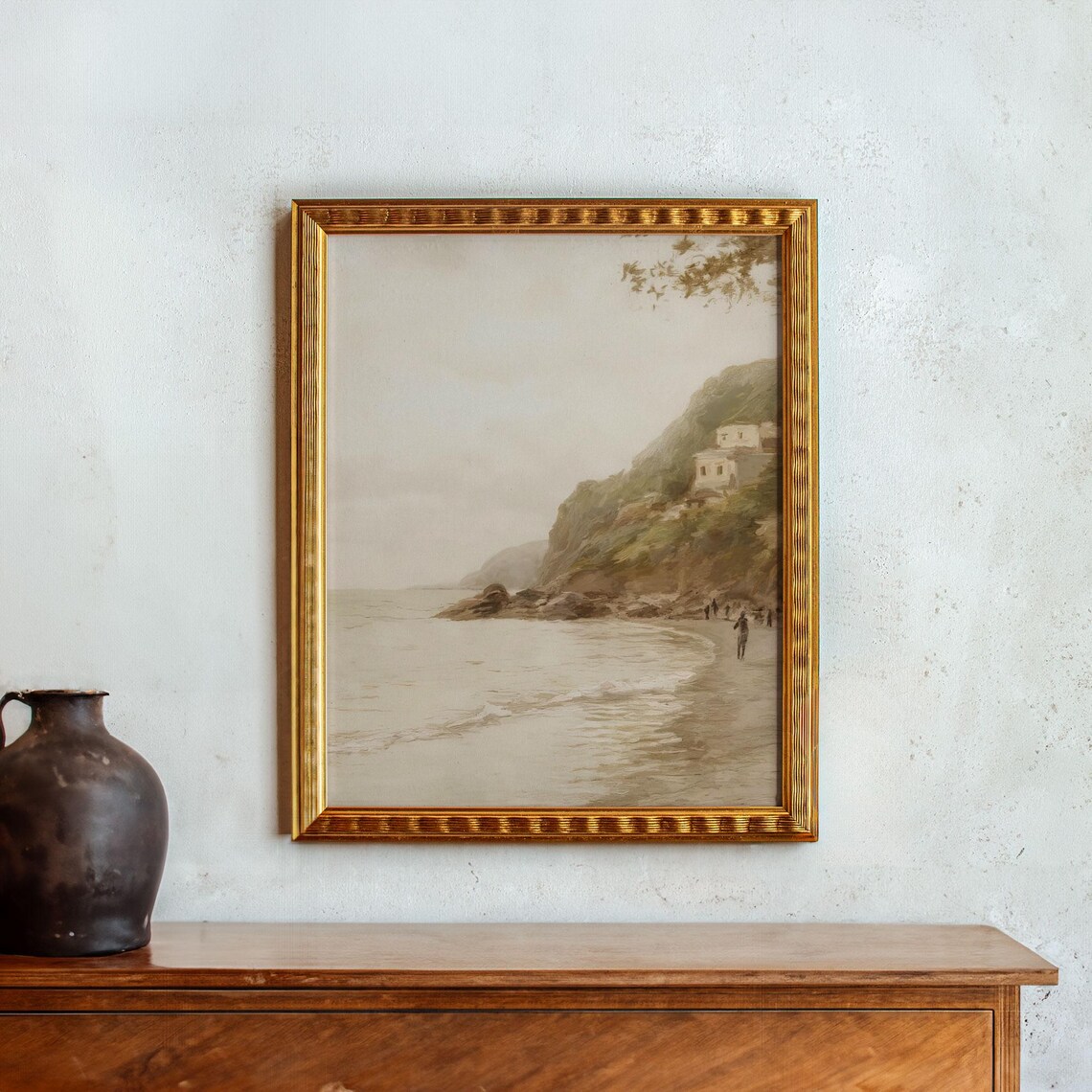 Neutral Seaside Cliffside Landscape Art Print