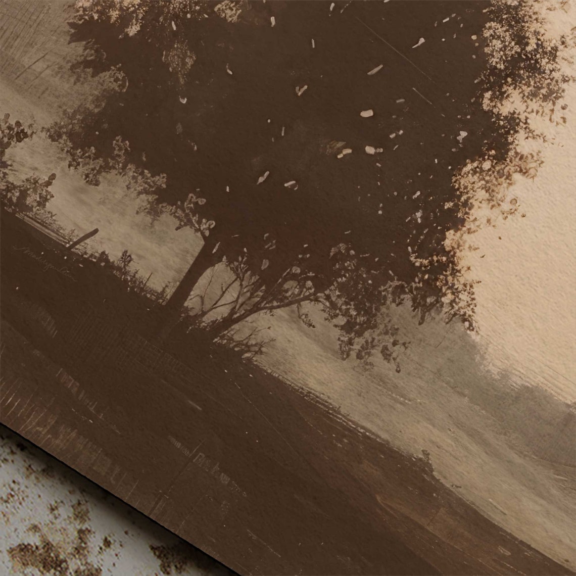 Dark Landscape Study Lone Tree Moody Field Vintage Art Poster - Image 5