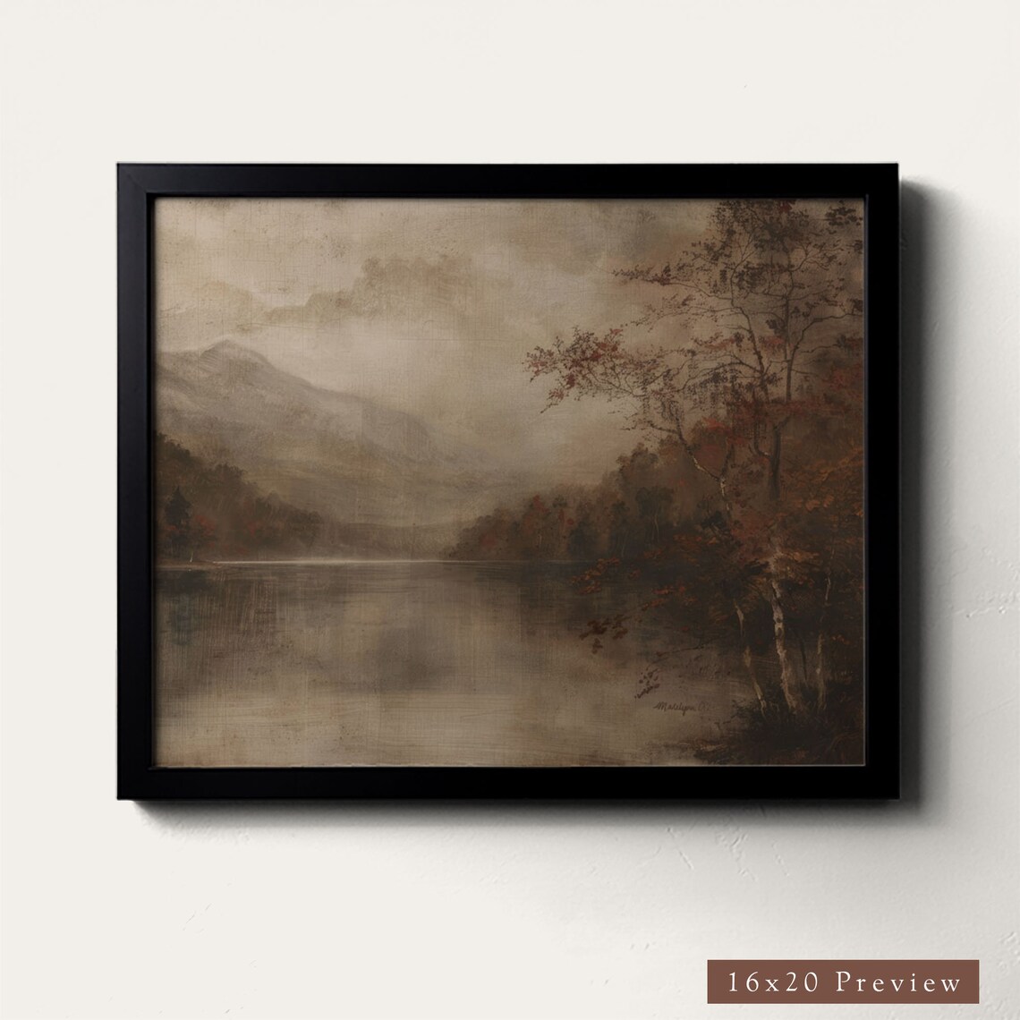 Moody Fall Lake Landscape, Vintage Autumn Art Print - Image 2