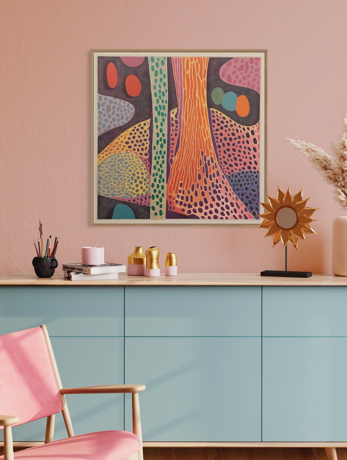 Yayoi Kusama Inspired Abstract Art Print, Vintage - Image 3